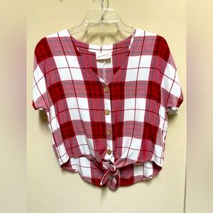 Plaid shirt with buttons and tie